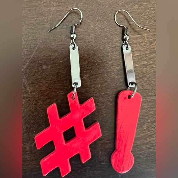 Handmade Punctuation Marks Dangle Earrings - Picture 2 of 3